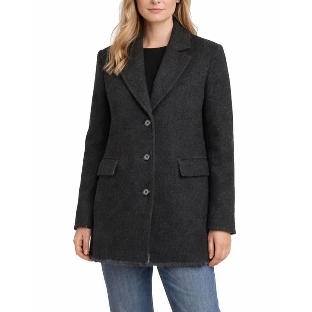 Eubiq boiled wool raw hem peacoat blazer charcoal grey size small